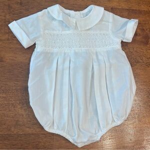 Bow Peep Heirloom smocked white cotton blend bubble size 0M